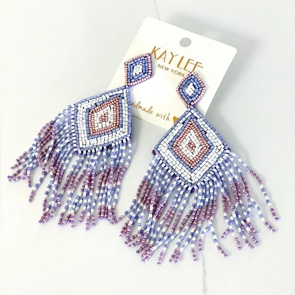 💝 FINAL SALE KAYLEE Handmade Beaded Tassel Earrings- Boho Drop Fringe Ea… - Picture 2 of 10